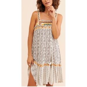 Free People Boarderline Embroidered Boho Summer Mini Dress / Tunic Tank - XS